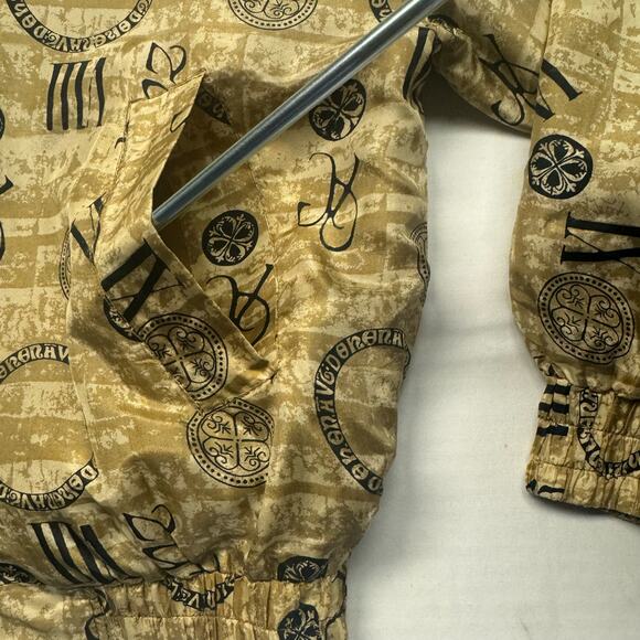 VTG Retro Details Sportswear Zip-up Lined Silk Bomber Jacket Women L Black Gold - Picture 11 of 12